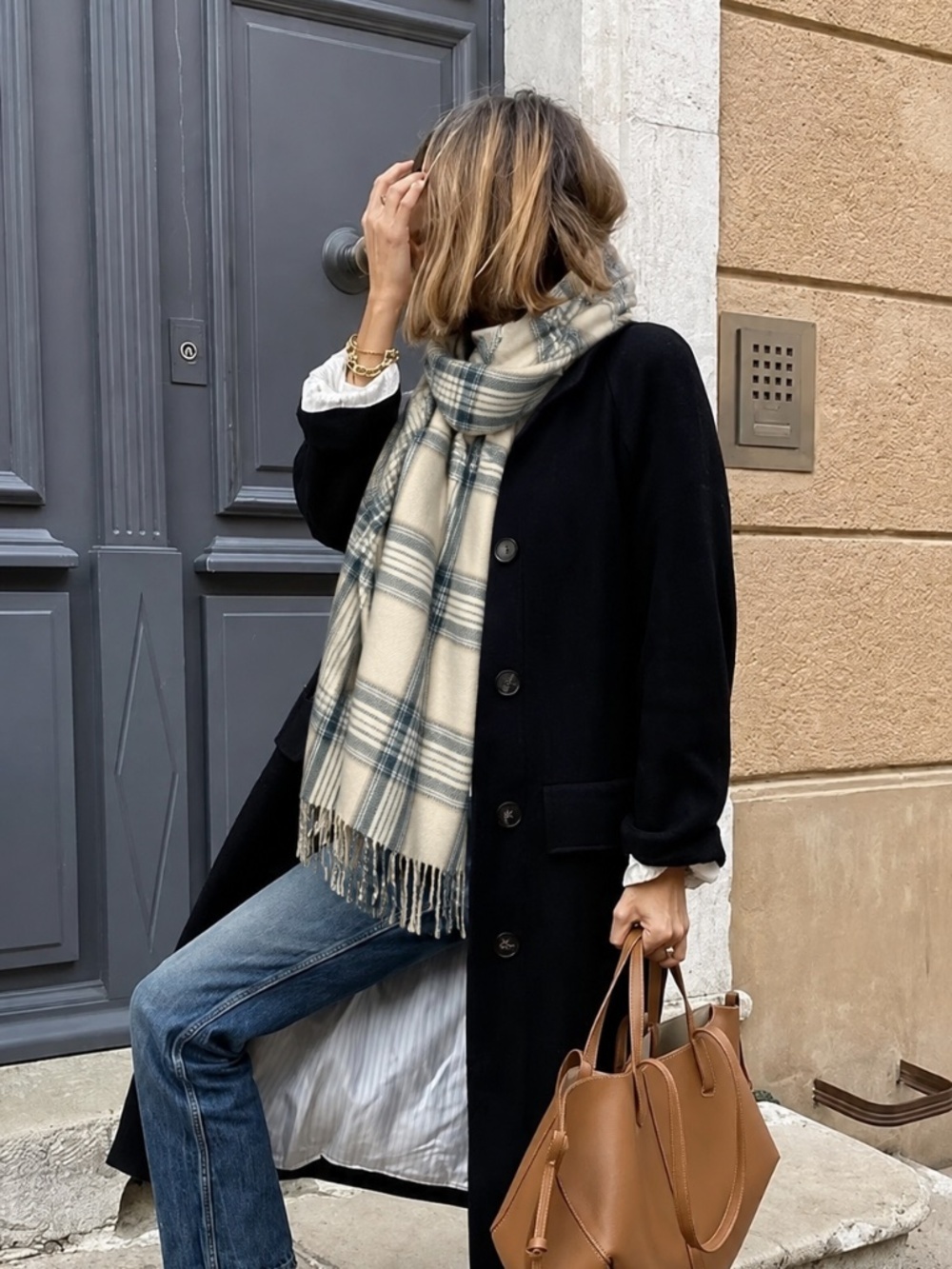 J. Crew Factory Plaid Fringed Oversized Scarf / Wrap